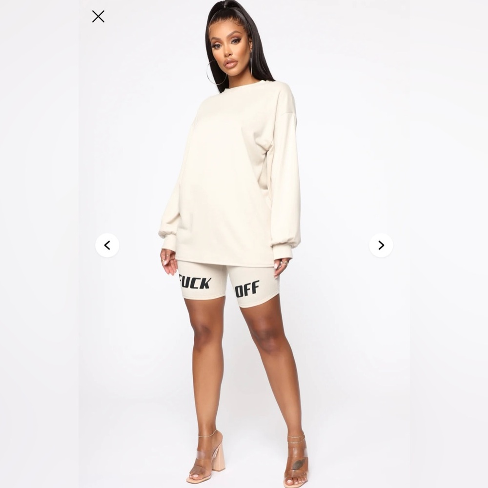 Fashion Nova Beige Tunic Top with Biker Shorts Two-Piece Set